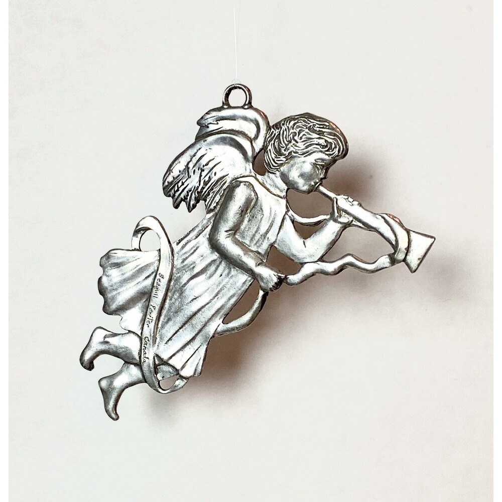 Vintage Seagull Pewter Canada Angel With Trumpet Ornament Christmas Holiday 80s